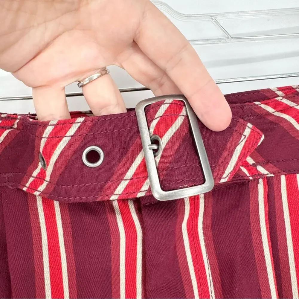 Free People Seemed Like Stripe Belted Crop Pant in Burgundy/Red Sz 2 Office Boho